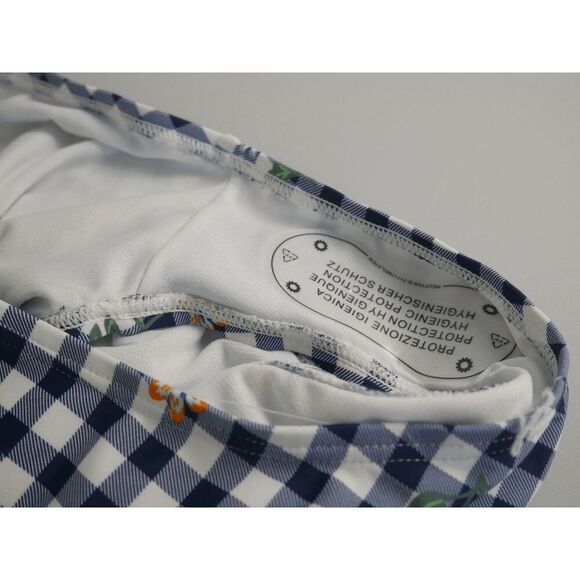 Plus Size High Waist Swim Bottom 1X Navy Gingham Floral Ruffle Unique Vintage - Picture 5 of 6